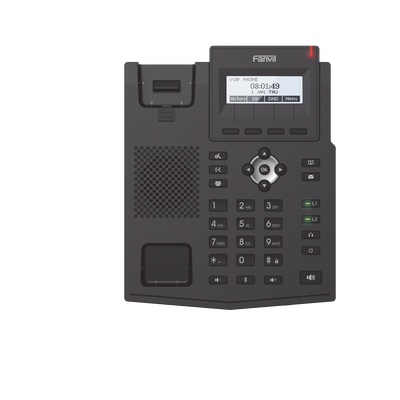 Teléfono IP empresarial para 2 lineas SIP con pantalla LCD, Códec Opus, conferencia de 3 vías, PoE.