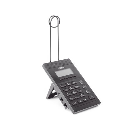Teléfono IP para Call Center para 2 lineas SIP con soporte para diadema, pantalla 128x48 retro-iluminada, PoE