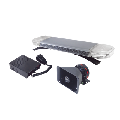 Kit básico para equipar unidades de Seguridad Pública (Barra de Luces Rojo-Azul, Sirena y Bocina)