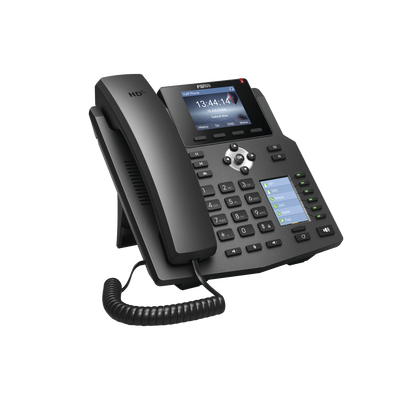 Teléfono IP empresarial para 4 líneas SIP con 2 pantallas LCD, 6 teclas BLF/DSS, conferencia de 3 vías, PoE
