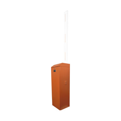 Barrera vehicular izquierda / Soporta brazo de hasta 3 m / Apertura en 1.5 s /Final de carrera ajustable por programación / Movimiento fluido / Diseño elegante color naranja