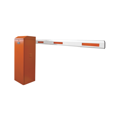 Barrera vehicular derecha / Soporta brazo de hasta 3 m / Apertura en 1.5 s /Final de carrera ajustable por programación / Movimiento fluido / Diseño elegante color naranja