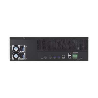 NVR de 64 canales /  Hasta 32 MP / H.265 & Wisestream / Procesamiento 400 Mbps / 3 Puertos de Red / Raid 5-6 / 16 bahias para disco duro (no incluidos)