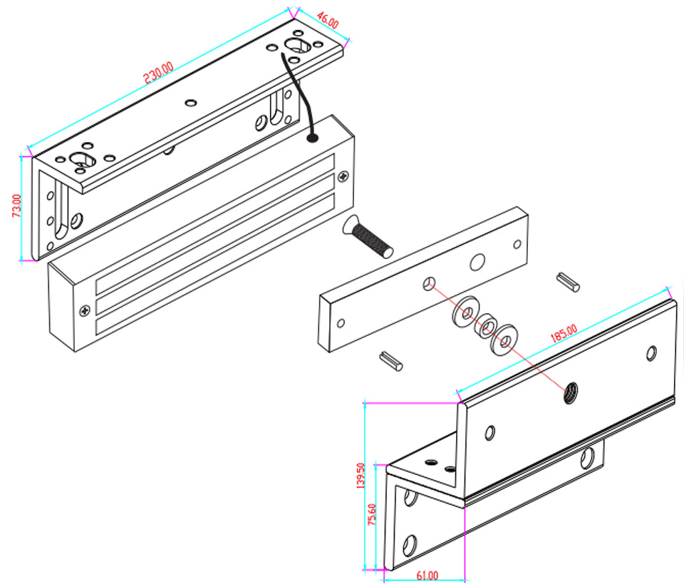 YLI MBK500NZLW - Soporte de fijación en Z y L compatible con cerradura magnética YM500NW para exterior con clave YLE0850003