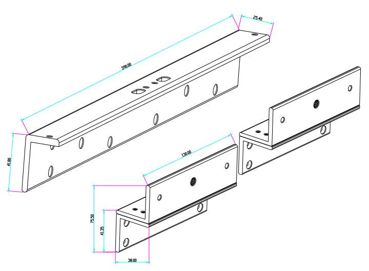 YLI YM180NDLEDPACK - Paquete de Cerradura Magnética doble con Led YM180NDLED y Soporte de Fijación Tipo ZL / Fuerza de Sujeción 180Kg / 350Lb por extremo / Voltaje dual / Puertas de madera, vidrio, metálica