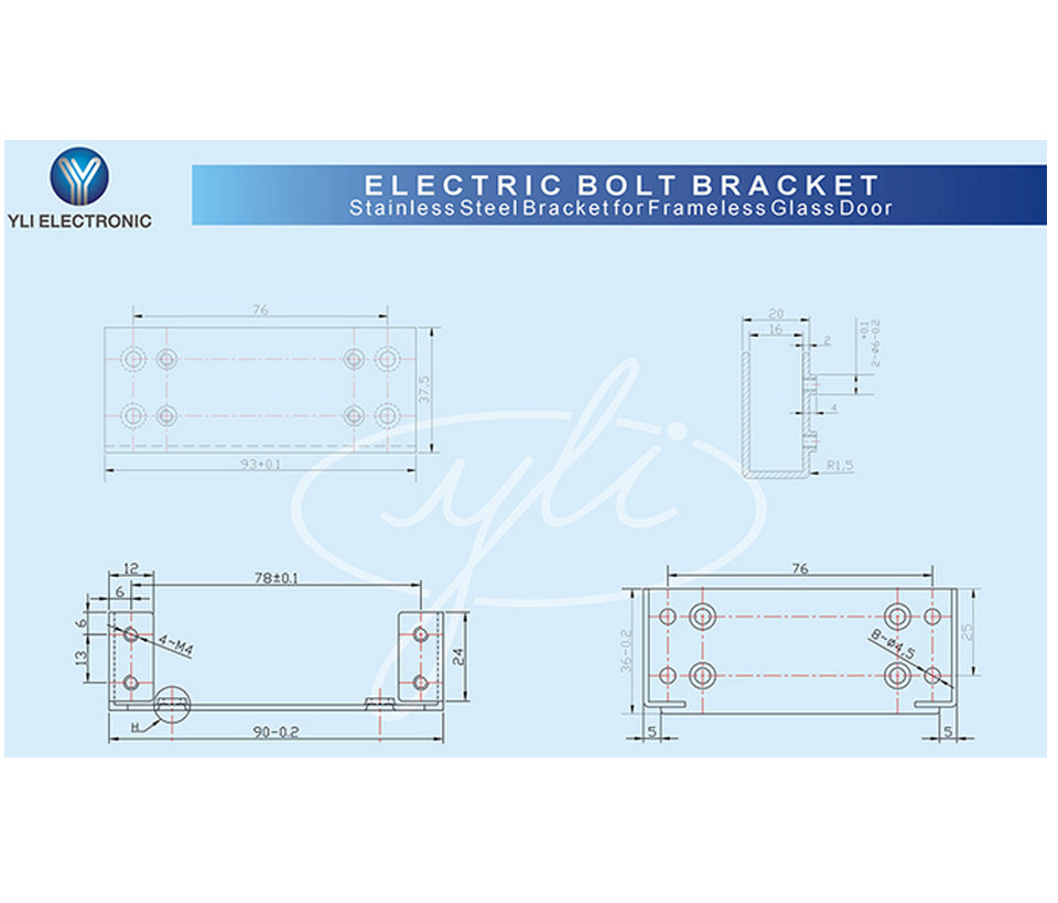 YLI YB300PACK - Paquete de cerradura de perno para control de acceso de puertas con retardo configurable de 3, 6 y 9 segundos incluye soporte de instalacion modelo YM600/ Voltaje dual 12 o 24 VDC