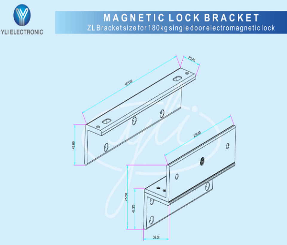 YLI MBK180NZL - Soporte de fijacion de electroiman para puerta con apertura interior de 180 Kg tipo ZL / Compatible con YM180NLED
