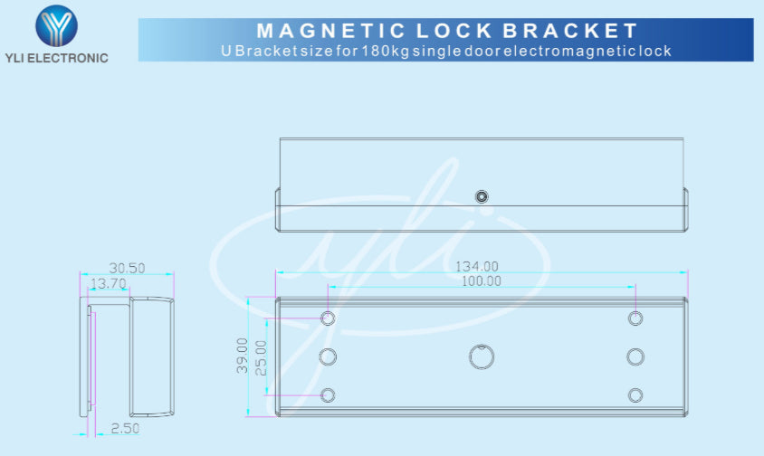 YLI MBK180U - Soporte en U para Puertas de Vidrio Sin Marco / Compatible con Cerradura Magnética YM180NLED