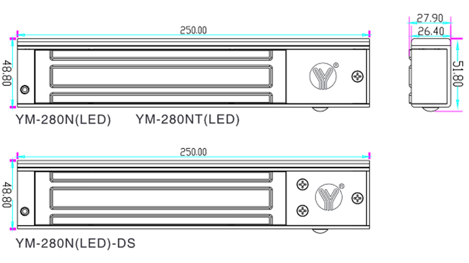 YLI YM280NLEDPAK - Paquete de Cerradura Magnética YM280N con Led y Soporte de Fijación tipo ZL / Fuerza de Sujeción 280kg (600LB) / Para puertas de madera, vidrio y metálicas