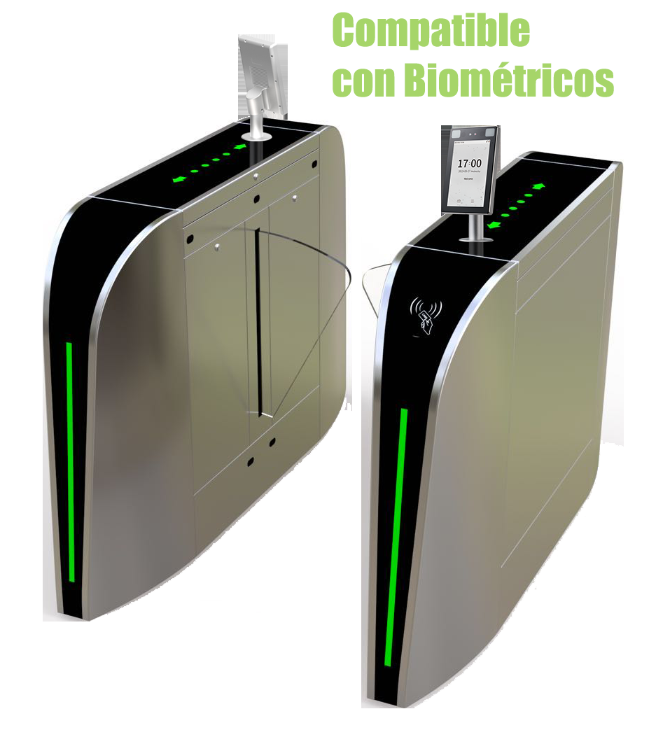 ZKTECO FBL300 - Barrera Peatonal Tipo Flap Bidirecc. / 2 Chasis Acero SUS304// Aleta de Acrílico/ 110V/ 35 Personas x Min/ Carril 60 cm/ Exterior Protegido/ 2 millones de Ciclos/ 5 pares de Infrarrojos / No cuenta con Lectores y Panel