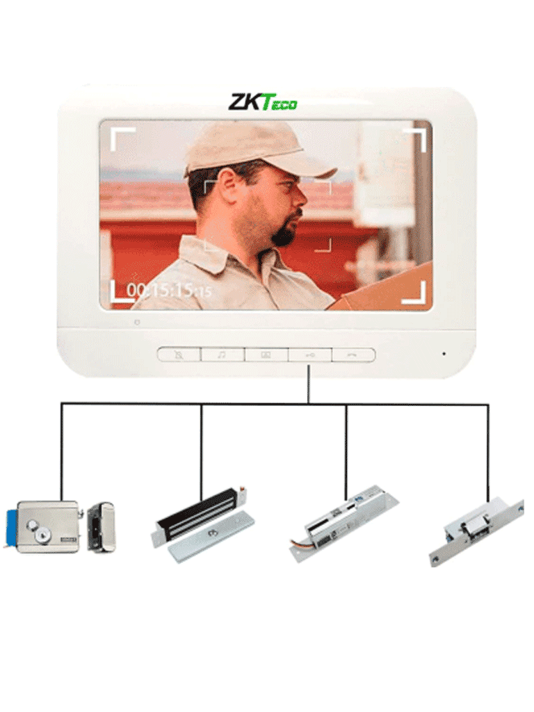 ZKTECO VDPIB3 - Monitor LCD de 7 pulgadas para Videoportero Analógico / Conexión mediante 4 Hilos / Resolución 800*480 píxeles /  Imagen Nítida / Botón de NO Molestar / Hasta 25 Tonos Diferentes