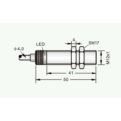 Sensor Inductivo de Proximidad Cilíndrico / M12 / NPN N.O. / Cable 3 Hilos 2 Metros / Distancia Detección 2 mm / IP67 / −25...+70°C / Protección Cortocircuito y Polaridad Inversa
