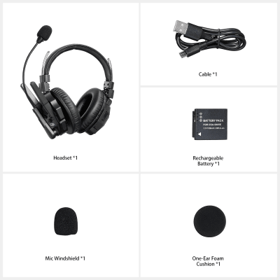 Diadema de Comunicación Inalámbrica Binaural / Cancelación de ruido IA / Comunicación Distancia 500m / Bluetooth / Batería 1050mAh / Resistente a la Lluvia