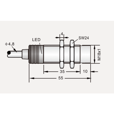 Sensor Inductivo de Proximidad Cilíndrico / M18 / 8 mm de Detección / PNP N.O. / Cable 3 Hilos 2 Metros / IP67 / Protección contra Cortocircuito y Polaridad Inversa / −25 a +70°C