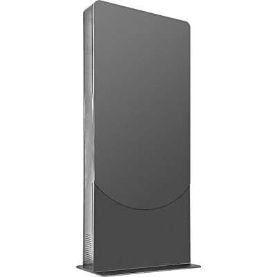 Kiosko modo Vertical para interior color Negro / Soporta Pantallas de 65" hasta 4" de Profundidad / Estructura de Acero con Placa Base 3/8" / 6 Salidas Supresor de Picos UL/cUL / Ventilación Termostática / Puertas de Acceso Se