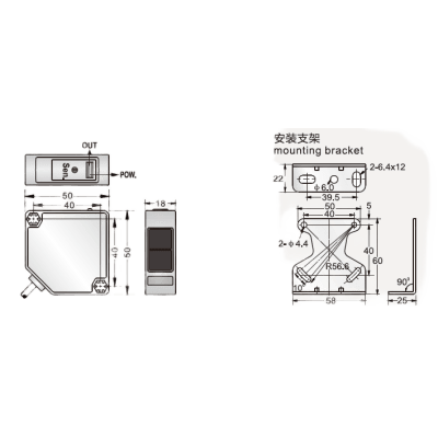 Sensor Fotoeléctrico de Proximidad Rectangular PSPV-D700NA-D3Y2 / Tipo NPN N.O. / Distancia de Detección 700 mm / Modo Reflexión Difusa / Protección IP66 / Salida NPN & PNP / Rango Voltaje DC12-24V / 3 Cables