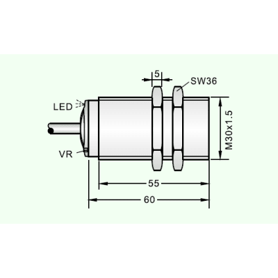 Sensor de Proximidad Capacitivo M30 / DC 3 Hilos PNP N.O. / Distancia Detección 10 mm / Montaje Embedido Apantallado / IP67 / Protección Cortocircuito y Polaridad Inversa / Cable 2 Metros