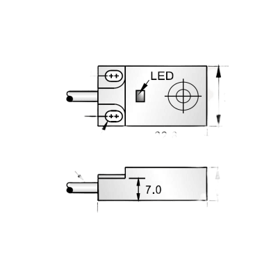 Sensor Inductivo Plano Compacto / 8 mm Distancia / IP67 / Salida NPN NO / Cable 2 m / -25°C a +70°C / Protecciones Múltiples
