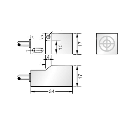 Sensor Inductivo / Perfil Plano Rectangular 17x17 mm / Distancia 8 mm / No Rasante / IP67 / PNP N.O. / 12-24VCC / 400 Hz / Protección Completa