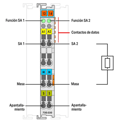 Módulo de Salida Analógica / 2 Canales 0-10V DC / 12 Bits Resolución / Aislamiento Galvánico 500 kV / Protección Contra Cortocircuito / Alimentación por Sistema 5V / IP20 / Montaje Carril DIN