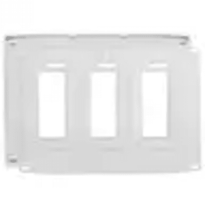 Tapa para Caja de 3 Espacios/ Contacto Duplex / Tornillos Ocultos / Color Blanco.