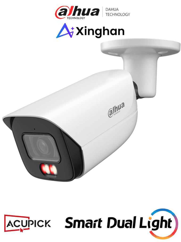 DAHUA IPC-HFW3849E-AS-IL -Cámara IP Bullet de 8 Megapíxeles con Iluminadores Dual/WizSense/Lente de 2.8 mm/107 Grados de Apertura/ H.265+/ Microfono Integrado/ 1 E&S de Alarma y Audio/ SMD 4.0/ WDR Real/ Quick Pick AI SSA/PoE/ IP67.