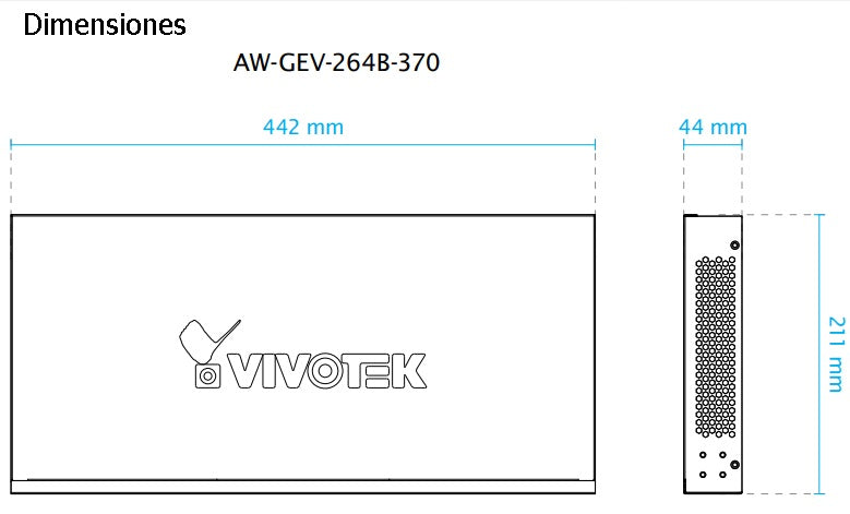 VIVOTEK AW-GEV-264B-370 - Switch PoE Administrable con 24 puertos PoE GE RJ45, 2 puertos GE SFP, 30W por puerto, 370W Totales, VIVOCAM WEB Smart, 52Gbps y protección 6KV.