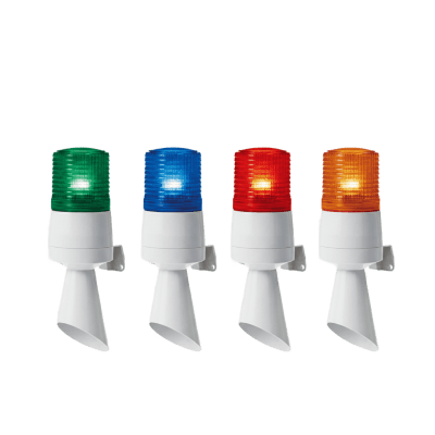 Luz LED con patrones de destello fijo y destellante con buzzer incorporado de alto volumen Máx. 95 dB color Verde 110 VCA