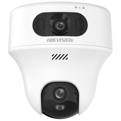 Turret PT  IP de doble lente de 6 Megapixel / Lente 2.8 mm / Dual Light (20 mts IR + 15 mts Luz Blanca) / Wi-Fi / IP54 / dWDR  / H.265 / Audio Bidireccional (Micrófono y Bocina)
