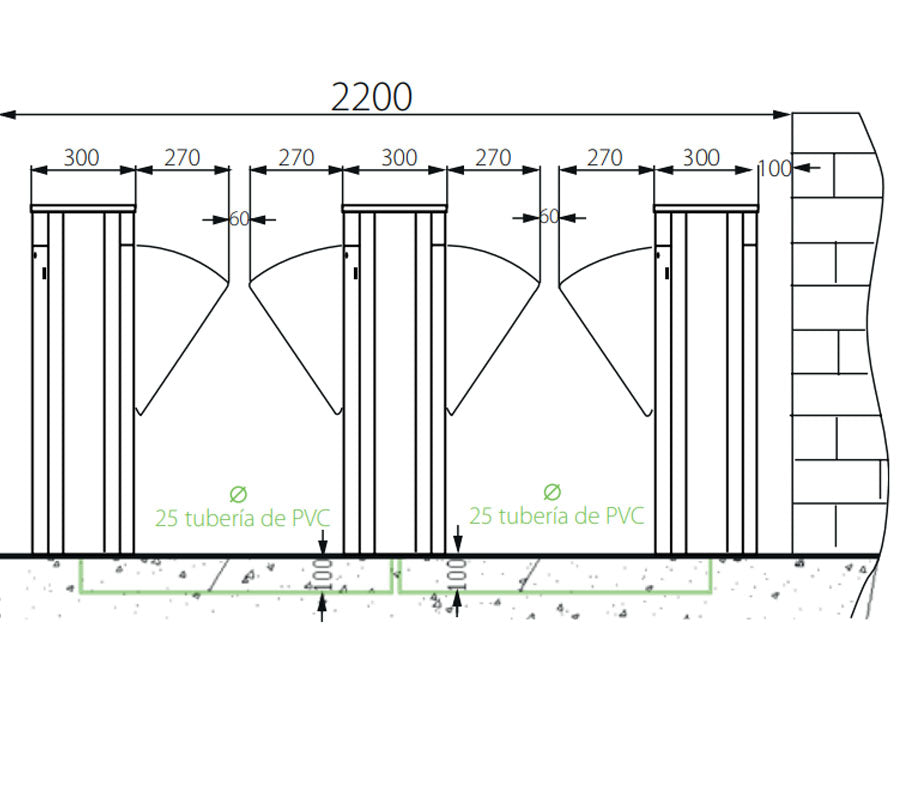 ZKTECO FBL5222 - Barrera Peatonal Central / Acero SUS304 y Cristal Templado / Aleta de Acrílico / Carril 60 cm / Exterior Protegido / 30 a 40 Personas X Min / 2 Millones de Ciclos / Incluye Panel INBIO260 PULL y  FR1200 ID