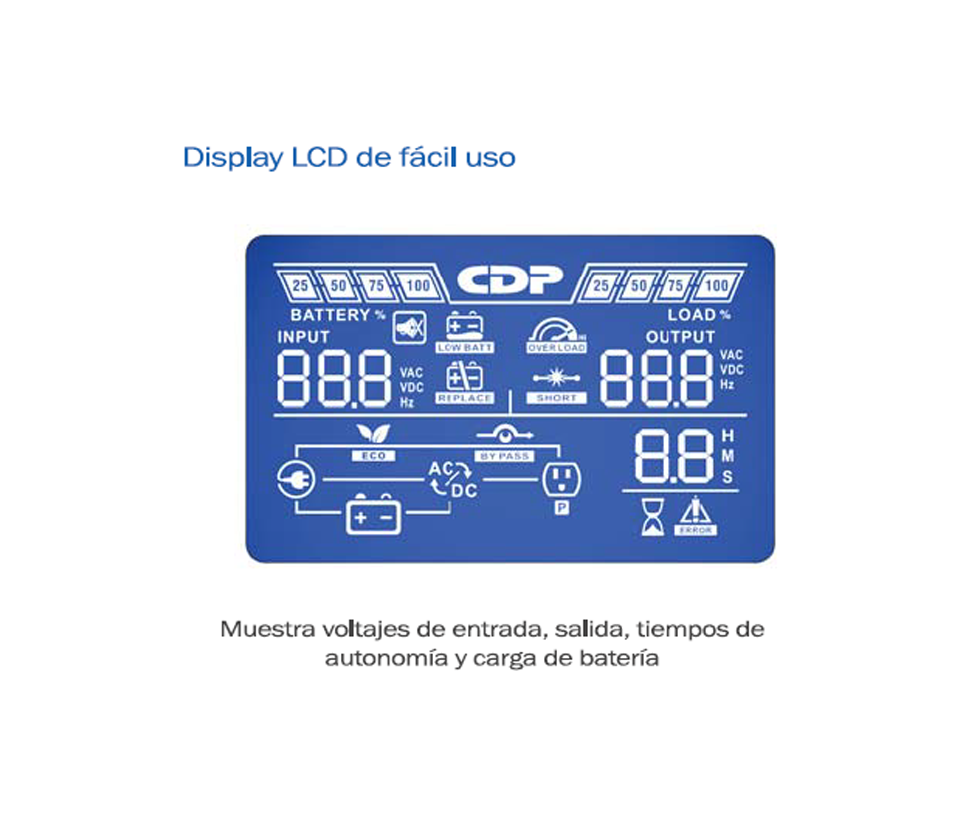 CDP UPO11-3 - UPS online 3000VA / 2700W / 4 Terminales de salida / Baterías 12V a 9AH X 6 / Respaldo 5min a carga completa / Requiere clavija o adaptador NEMA 5-20R