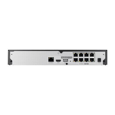 NVR 8 Megapíxel / 8 canales / H.265 / P2P Wisenet / 8 puertos PoE / Incluye 2TB para grabacion / NDAA