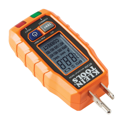 Probador de Tomacorrientes con Interruptor de Falla a Tierra (GFCI) con pantalla LCD.