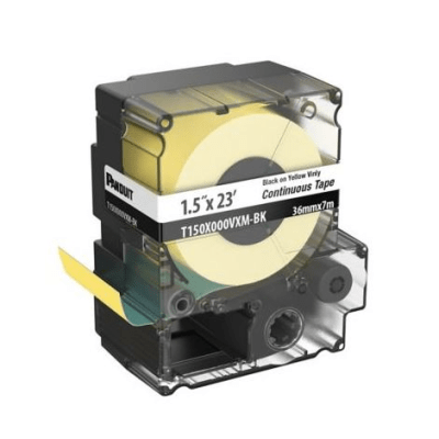 Casete de Etiquetas de Vinilo de Cinta Continua, Color Negro Sobre Amarillo, Uso Interior/Exterior, 36 mm de Ancho x 7 Metros (22.97 Pies) de Largo