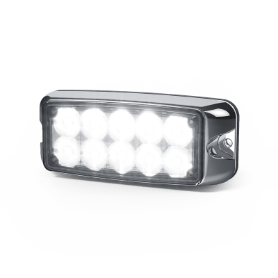 Luz De Advertencia De 5x2" 10 Led, Rojo/Claro, Bisel Cromado, Lente Transparente