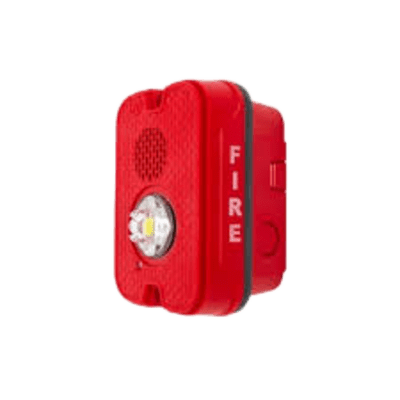 Sirena con Lámpara LED Estroboscópica / 2 Hilos / Montaje en Pared / 16 a 24 Vcd / Configuración Estroboscópica Seleccionable / Texto en Inglés / Color Rojo / Uso exterior