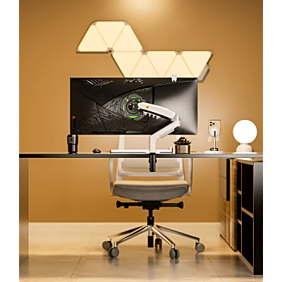 Brazo Ajustable para Monitor Ergonómico / Compatible con Monitores de 17" - 30" / Capacidad de Peso hasta 9 kg / Rotación 360° / Inclinación +85° a  -30° / Giro 180° / Ajuste de Resorte de Gas / Color Blanco