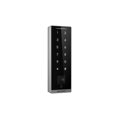 Teclado Esclavo con Lector de Tarjetas Virtuales Bluetooth y Códigos QR / Tarjetas MIFARE y PROX EM / Contraseñas / RS-485 Wiegand OSDP / Frecuencias 13.56 MHz y 125 KHz / Autenticación Tarjeta PIN QR Bluetooth / Táctil