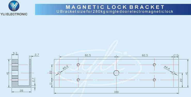 YLI MBK280UL - Soporte de Fijación tipo U para Puerta de Vidrio sin Marco / Compatible con Cerradura Magnética YM280NLED