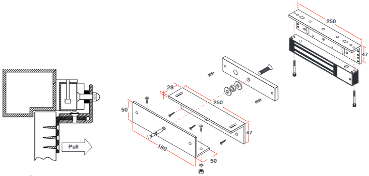 YLI MBK70Z - Soporte de Fijación tipo Z / Compatible con Cerradura Magnética YM60