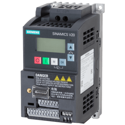 Variador de Frecuencia SINAMICS V20 / 0.37 kW / 230V IEC / 4 Entradas Digitales / 2 Entradas Analógicas / USS Modbus RTU / IP20