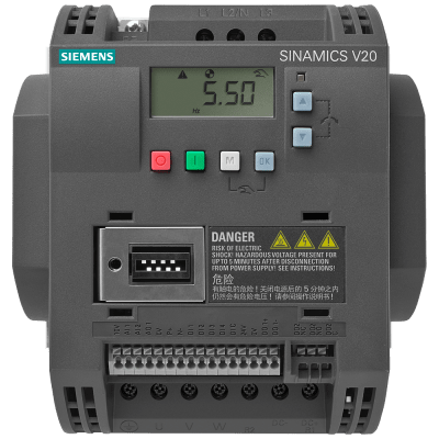 Variador de Frecuencia SINAMICS V20 / 1.5 kW / 380-480V / IP20 / USS-Modbus RTU / 4 Entradas Digitales / Con Chopper de Frenado
