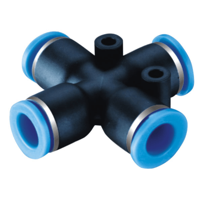 Conector Neumático a Presión / Tipo Cruz / Diámetro Exterior Tubo 4 mm / Para Sistemas Neumáticos Industriales / Montaje Rápido y Seguro
