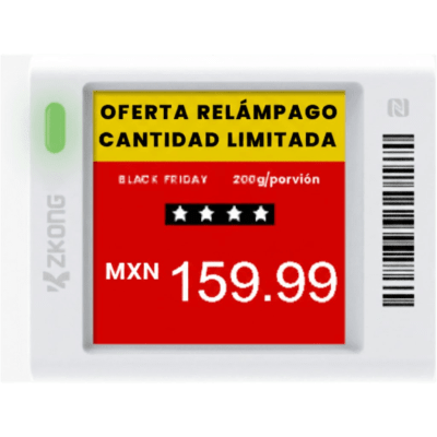 Etiqueta Electrónica de Estantería ESL 1.5" / Pantalla EPD Gráfica Matriz de Puntos 152x152 píxeles / 4 Colores (Negro Blanco Rojo Amarillo) / BLE 5.0 con Encriptación AES-128 / Autonomía 3 Años con 4