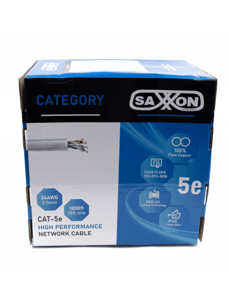 SAXXON OUTP5ECOP305BC - Bobina de Cable UTP Cat5e 100% Cobre/ 305 Metros/ Bobinado REELEX/ Color Blanco/ Uso Interior/ 4 Pares/ Soporta Pruebas de Rendimiento/ Ideal para Cableado de Redes y Video/