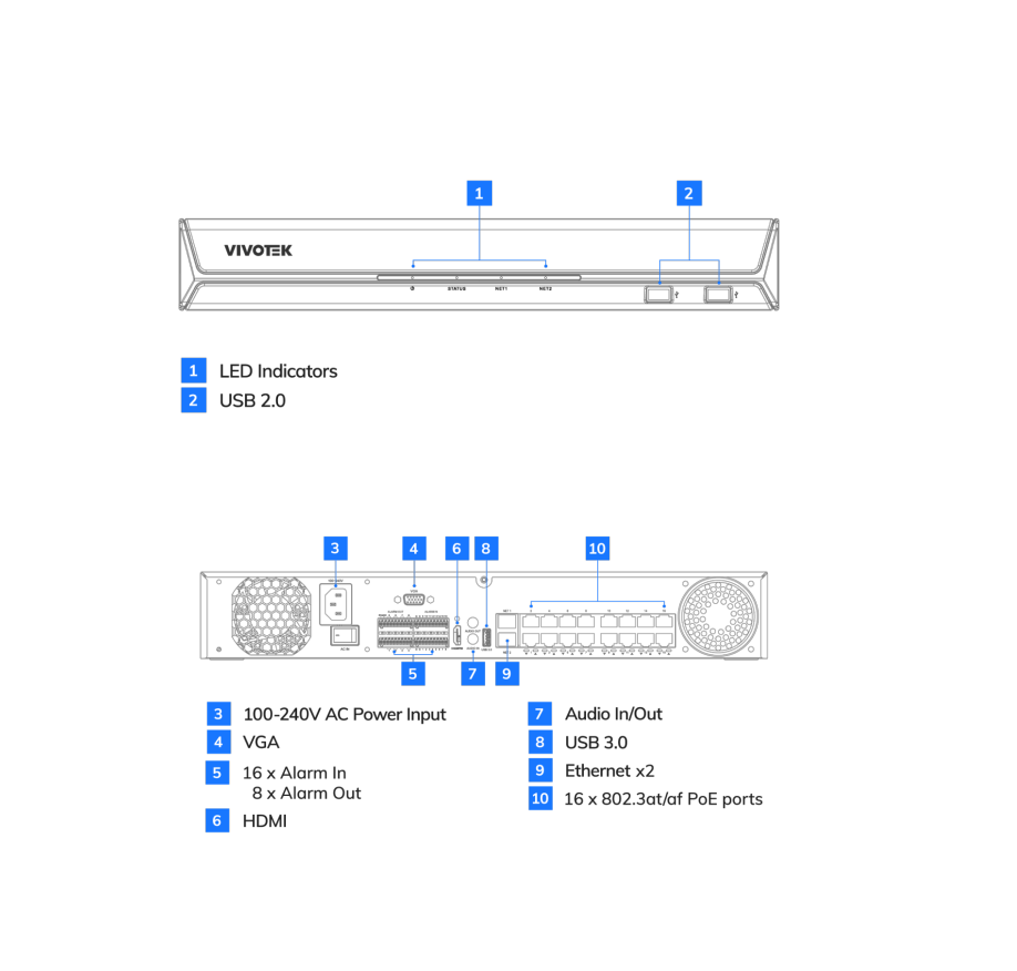 VIVOTEK ND9542P - Grabador NVR 32 Canales,16 Puertos PoE, 4 Bahias, Deep Search, Smart VCA Search, Ciberseguridad Trend Micro, Salida HDMI 4K, Centralizacion con VAST 2, VSS, Grabacion de 192Mbps, Gestión PoE, ONVIF, NDAA