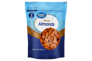 Whole Almonds Great Value For Health, 16 oz, Re-Closable Pouch