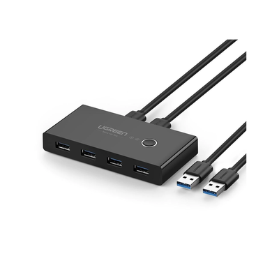 Conmutador USB para Compartir 4 Puertos USB 3.0 a 2 PC Ìs | Cambio Mediante Botón | Incluye Dos Cables USB de 1.5 m | ABS | Permite que 2 Usuarios Compartan 4 Dispositivos Periféricos USB3.0, como una impresora, un escáner, etc.