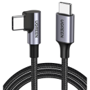 Cable USB-C a USB-C | 1 Metro (3.28 Pies) | Conector con Ángulo Recto de 90° | Carga Rápida de hasta 60W | 480 Mbps | PD3.0 | QC4.0/3.0/2.0 | FPC | AFC | Protección Integrada | Caja de Aluminio | Nylon Trenzado | Color Negro