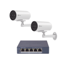 Kit de cámaras PoE Para Uso en Exterior / PoE Estandar Af / 2 piezas CS-H5/3MP/ 1 Pieza de Switch DS-3E1505P-EI/M / Vision Nocturna a Color / IP67 / Audio Bidireccional / Luz y Sirena / 4 Puertos 1000 Mbps PoE+ / 1 Puerto 1000 Mbps Uplink
